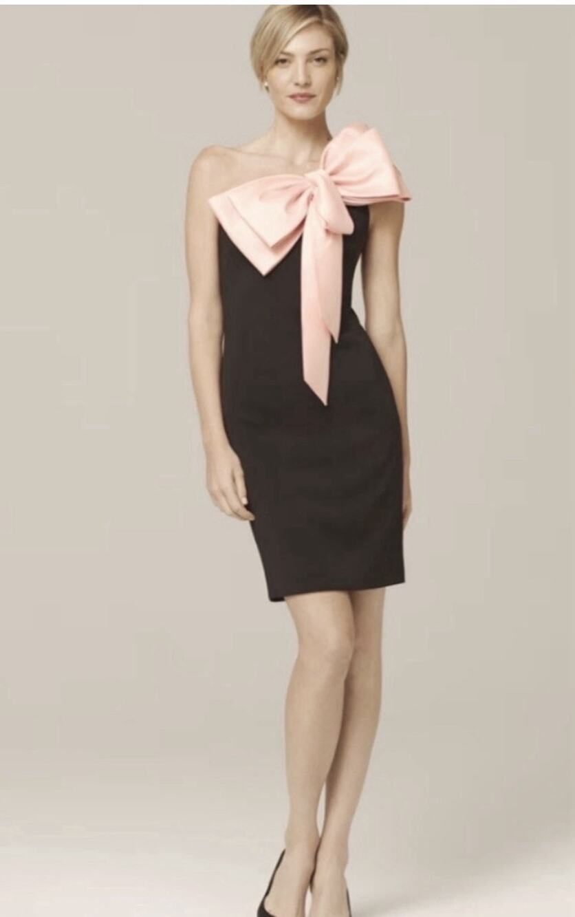 Badgley Mischka Black One Shoulder Pink Bow Formal Dress Gown Size 16 Cocktail